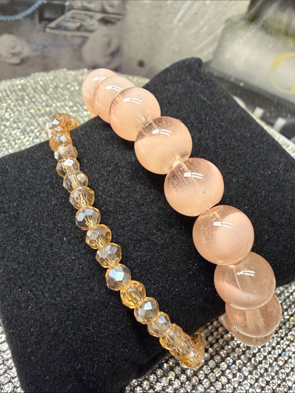 Peach glass Beaded Bracelet Duo - Women Jewelry. 🆕